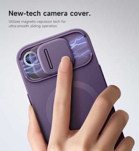 Image of SURITCH for iPhone 13 /14 Case with Magnetic Camera Slide Cover and Adjustable Kickstand, Compatible with MagSafe, Shockproof Bumper Case Slim Protective Cover for iPhone 13 /14 6.1 Inch, Dark Purple