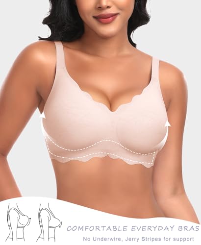 Image of Ganado Wireless Bras for Women No Underwire Scalloped Seamless Bras with Support and Lift Padded T Shirt Bra Comfort Bralette