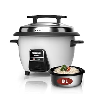 Wantjoin Rice Cooker – 42 Cups (Cooked) with Removable Non-Stick Bowl, 10L/10.56QT Commercial Stainless Rice Cooker with Keep Warm Function for Party, Family, White