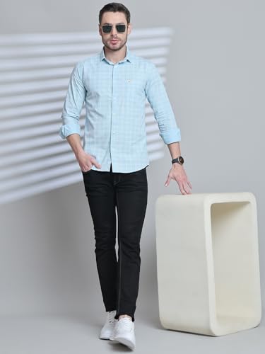 Image of Majestic Man Comfort Slim Fit Spread Collar Small Checked Cotton Casual Shirt
