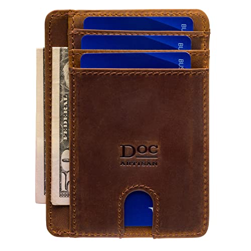 Slim Leather Wallet for Men | 100% Genuine Full Grain Leather | Minimalist Front Pocket Wallet (Walnut)2