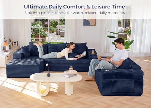 Image of MAXYOYO Modular Sectional Couch with L-Shape Chaise and Loveseat, Modern Boneless Couch for Living Room, Oversized Sofa with Deep Seat, No Assembly Required, Navy