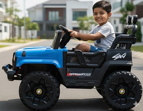 Image of Wishmaster 4x4 Kids Electric Ride On Jeep with Remote Control | Battery Operated Car for Kids 2-6 Years | RGB LED Lights, Bluetooth Music | Birthday Gift | 1-Year Warranty On Motors & Motherboard