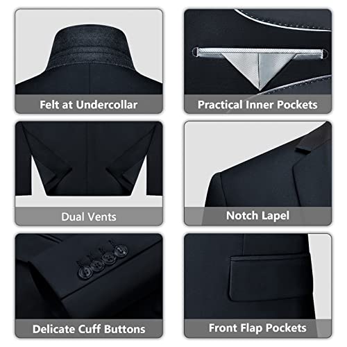 Lupurty Men's Suits Slim Fit, 3 Piece Suits For Men, 2 Buttons Solid Jacket Vest Pants, Men Suits Tuxedo Set, Dark Navy 4Xl #TOP3