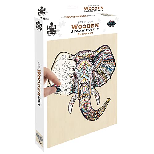 Puzzle Master - Rompecabezas de madera con soporte de exhibición para adultos y niños, juego de 137 piezas de elefante