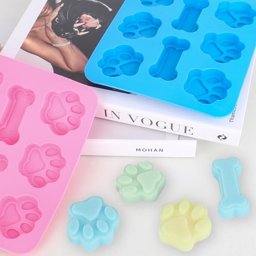 2 Stück Silikonformen für Hund, Paw and Bone Hundekekse Backform, Backmatte Hundekekse für Eiswürfel, Schokolade, Süßigkeiten, Hund Behandelt, Hundepfote und Knochenform, Kekse