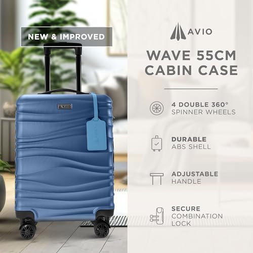 Image of CUQOO 45x36x20cm Lightweight Hard Cabin Suitcase Approved by Over 100+ Airlines - Carry on Suitcase with 4 Wheels & Combi Lock | ABS Hard Case EasyJet, British Airways, Virgin Atlantic Emirate, Navy,
