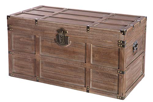 Vintiquewise Wooden Rectangular Lined Rustic Storage Trunk with Latch, Large, Brown