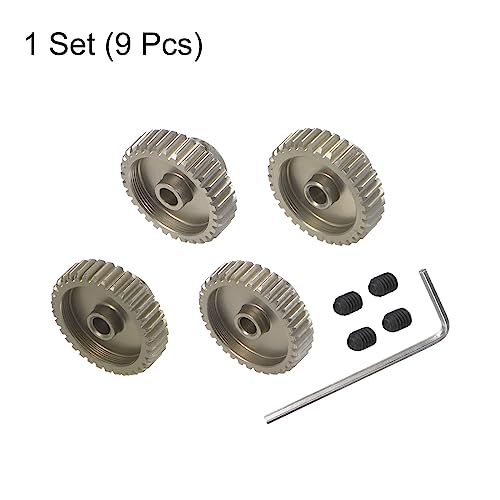 sourcing map 48P gehärteter Ritzelmotor-Zahnradsatz, 4-tlg. 32T 33T 34T 35T, passend für 1/8 Zoll RC-Motorwelle, 48 Pitch 7075 Aluminiumzahnräder für RC-Autos, mit Innensechskantschlüssel