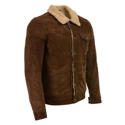 Milwaukee Leather Vintage SFM1817 Men's Brown Suede Leather Fashion Coat Jacket w/Plush Sherpa Inside Lining