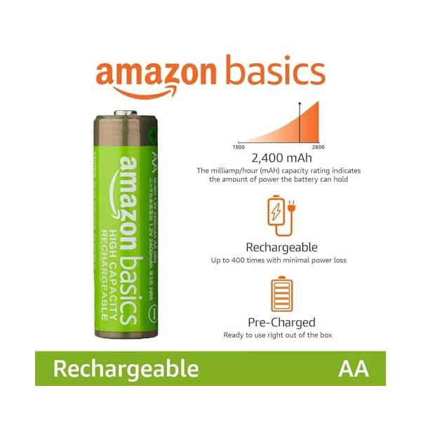 Amazon Basics 4-Pack Rechargeable AA NiMH High-Capacity Batteries, 2400 mAh, 1.2V, Recharge up to 400x Times, Pre-Charged - Image 3
