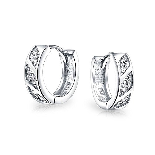 Créoles petites en argent .925 avec bande CZ, le cadeau idéal mixte - 4