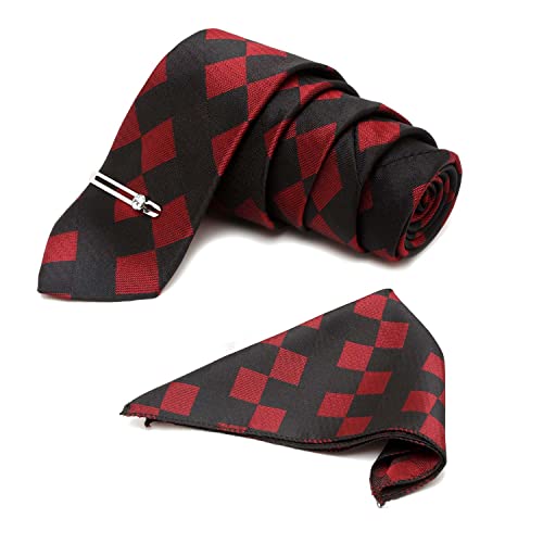 Image of LOUIS STITCH Mens Black Italian Silk Necktie Set Incl Pocket Square Chrome Tiepin American Style Formal Tie Gift Set for Men (TECPBL-#)
