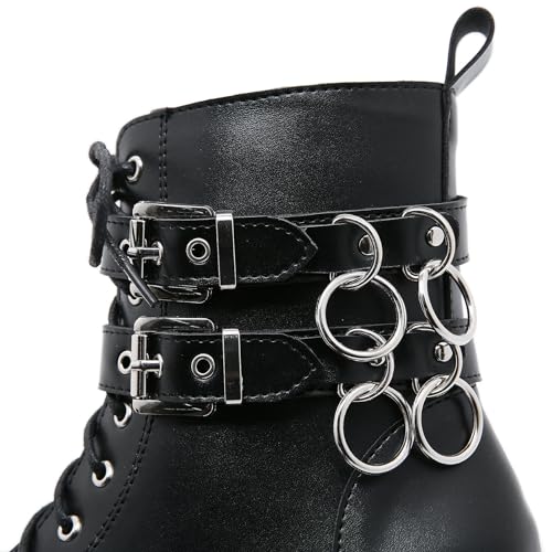 Image of Parisuit Womens Goth Patent Ankle Boots Platform Chunky Combat Boots