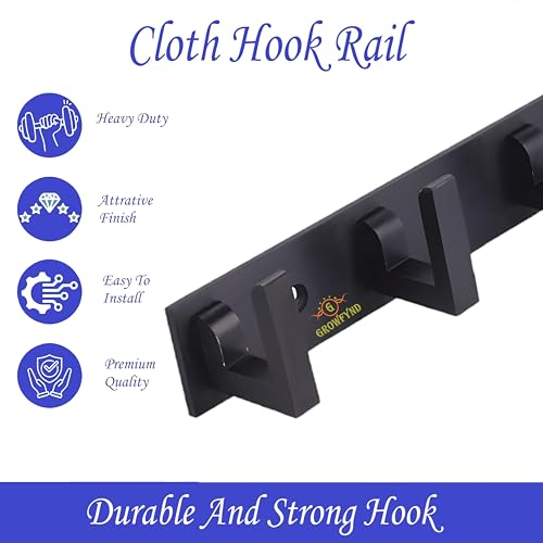 Image of Heavy Duty L Type Stainless Steel Cloth Hanger Suitable for Bathroom Bedroom Kitchen Wall Hook Rail Hanging Scarf Coat Keys Tie, Towel, Robe Hanger (Pack of 1, 8 Pin Black)