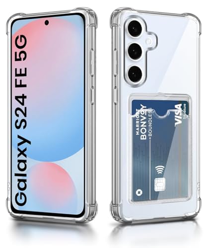 Image of WOW IMAGINE Transparent Back Cover Case for Samsung Galaxy S24 FE 5G | Flexible Built-in Slim Card Pockets Wallet | 360 Camera Protection TPU | Soft Silicone Mobile Cover - Transparent