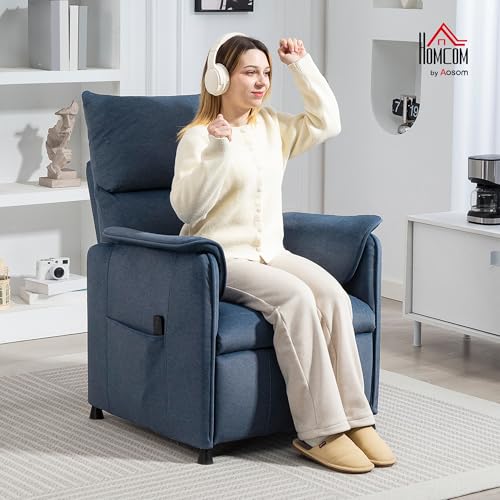 HOMCOM Sillón Relax Reclinable Eléctrico Sillón Reclinable Silencioso con Función Memoria Reposapiés Mando a Distancia Bolsillos Laterales Tela Apto para Mascotas para Dormitorio Salón Azul Oscuro - imagen 2