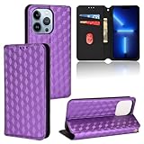 iPhone 16 Pro用ジェネリックケース(カラー:パープル)カーボンファイバーパターンレザー磁気ウォレットフリップバックケース