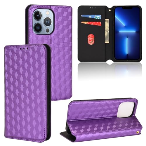 Étui portefeuille iPhone 12 Pro Max violet en cuir aspect carbone