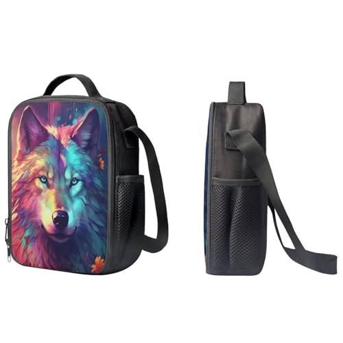 PinUp Angel Cool Wolf Print Kids Backpack for Boys Girls, Perfect for Early Elementary Backpack with Lunch Bag Pencil Bag, for Kids Features Padded Back Adjustable Strap School Travel Backpacks3