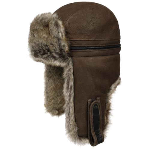 Stetson Cowhide Bomber Aviator Hat Men - chapka Trapper with Ear Flaps, Lining, Leather Trim Autumn-Winter Winter - L (58-59 cm) Brown