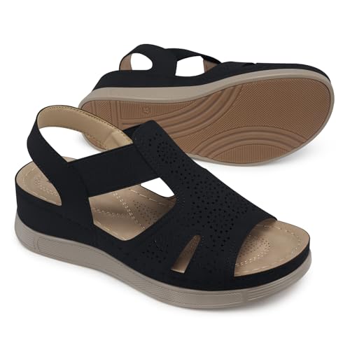 Image of SHIBEVER Wedge Sandals Women Comfortable: Sandals for Women 2026 Dressy Summer Ankle Strap Open Toe Low Heel Platform Wedges Shoes