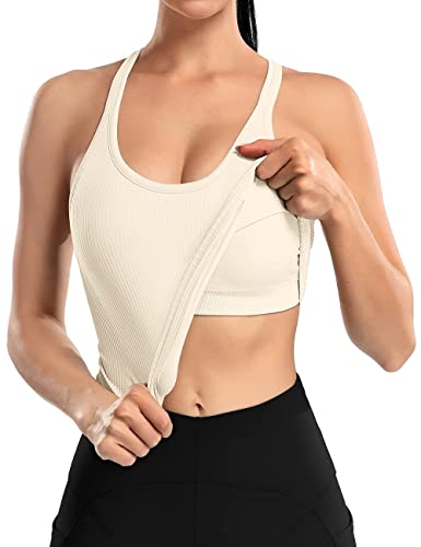 ATTRACO Women Ribbed Workout Crop Tops with Built in Bra Yoga Racerback Tank Top Tight Fit - Image 4
