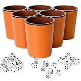 Vexaflow Würfelbecher Set 6, Schocken Set, Knobelbecher, 6 Würfelbecher Leder mit 36 Würfeln, Reisespiele für Erwachsene, Casual Games Bar Puzzles Spielzubehör, für Bar Party Würfelspiele (Braun)