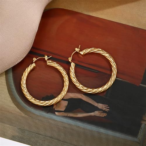 Image of Shining Diva Fashion Anti Tarnish Jewellery Celebrity Inspired 14k Real Gold Plated Simple Plain Link Chain Chunky Huggie Hoop Trendy Stylish Copper Earrings for Women Girls