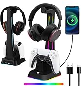 PS5 Controller Chargr with RGB Headphone Station, PS5 Controller Charger Headset Holder compatibl...