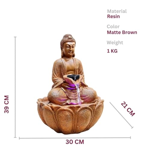 Image of UAG EXPORTS Lotus Buddha LED Tabletop Water Fountain | Premium Fiber & Marble Dust Indoor Waterfall with High-Power Motor | Elegant Decor Showpiece for Home, Office & Meditation Space Color-Copper