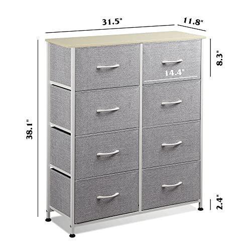Wlive Fabric Dresser For Bedroom, Tall Dresser With 8 Drawers, Storage Tower With Fabric Bins, Double Dresser, Chest Of Drawers For Kid's Room, Closet, Playroom, Nursery, Dormitory, Light Grey #TOP2
