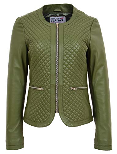 Veste cuir souple femme Joan olive vert matelassé coupe premium