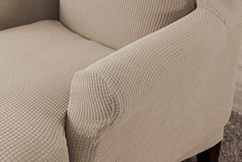 Ebeta Stretch Wingback Chair Sofa Slipcover 2-Piece Stretch Sofa Cover Furniture Protector Couch Soft With Elastic Bottom (New Sand Color) #TOP6