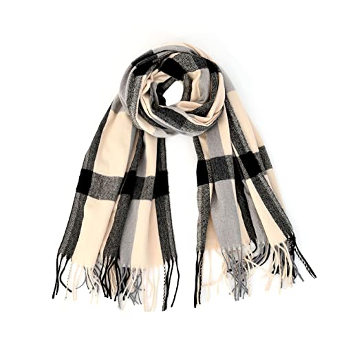 Diyxisk 1 Pcs écharpe à Carreaux d'hiver, 70 x 180 cm Chaude écharpe d'hiver pour Femmes, Gris Foncé pour Femmes, écharpe Noire,écharpe à Pampilles d'Automne Chaude pour Femmes Cover