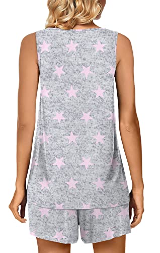 Image of POPYOUNG Pajama Set for Women Summer 2 Piece Lounge Shorts Sets Sleepwear | Womens Pajama Sets Cooling pijamas de mujer for Summer with Pockets Sleeveless Nightwear Outfits Pjs Shorts Set