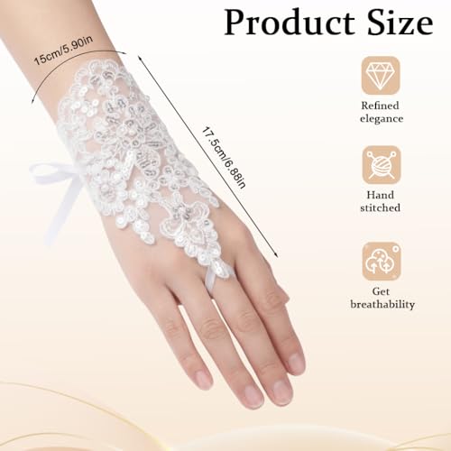 Image of PATPAT Bridal Wedding White Gloves for Women with Pearl, Elegant Lace Gloves for Women Princess Glove for Bride, Cosplay & Formal Events Banquet Stage Performance Accessories