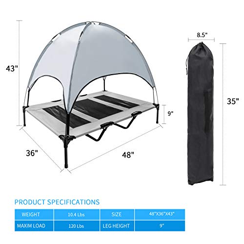 WiseWater Dog Cot Canopy, X Large 48\" X 36\" Dog Cot Bed with Canopy for 120 Lbs Large Dogs with Extra Bag, Portable for Camping, Traveling, Beach, Training, Indoor and Out Door Use - Thumbnail 4