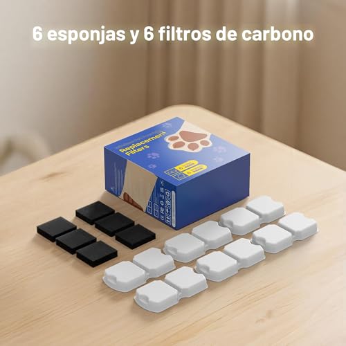 Miniatura 8 de Fuente Para Gatos Acero Inoxidable 12 Filtro: 6 Filtros De Carbón 6 Filtros De Espuma - Filtración Múltiple - Purificación De La Calidad Del Agua - Adecuado Para Giotohun 2.2l Bebedero Gatos