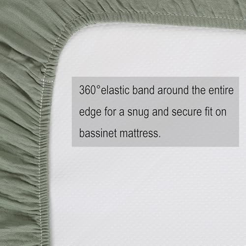 Image of Onacosht Muslin Bassinet Sheets 3 Pack, 35 inchx20 inch, Green Floral Cactus
