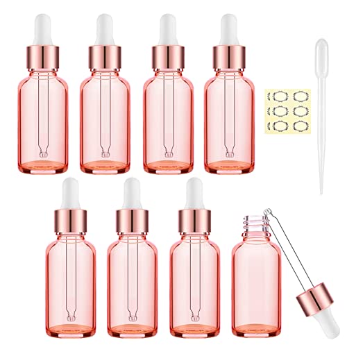 Alledomain 8Pcs, 15Ml Rose Gold Glass Bottles with Dropper Pipettes, Empty Eye Dropper Bottles Rose Golden Cap Refillable Sample Container for Essential Oils/Massage Oils/Body Oil/Chemical Liquid