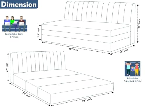 Image of 3-Seater Foldable Floor Sofa Bed with Adjustable Backrest Modern Velvet Fabric Folding Couch for Living Room, Guest Room & Small Spaces - Blue Color