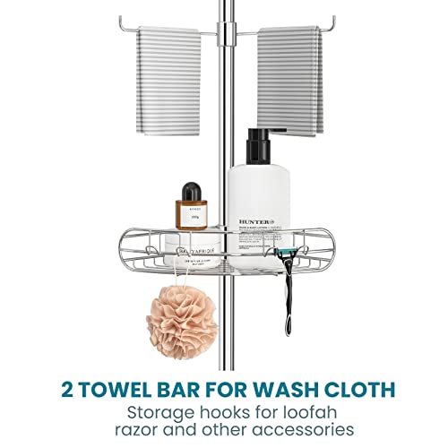 Allzone Rustproof Shower Caddy Corner For Bathroom,Bathtub Storage Organizer For Shampoo Accessories,4 Tier Adjustable Shelves With Tension Pole, 56 To 114 Inch, Silver #TOP2