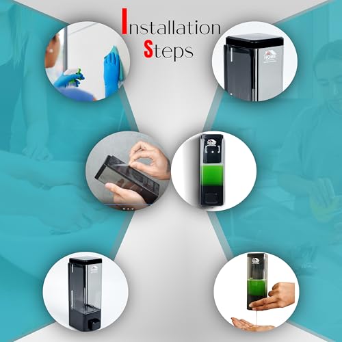 Image of 350ml Push-Button Soap Dispenser Adhesive Mount No-Drill Bathroom Kitchen Sink, ABS Plastic Liquid Sanitizer Shower Gel Hand Wash Dispenser for Wash Basin Dish Wash (Black, 1-Pack)