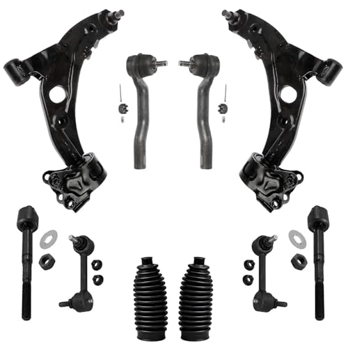 Image of Detroit Axle - Front End 10pc Suspension Kit for 07-12 Mazda CX-7, 2007 2008 2009 2010 2011 2012, 2 Lower Control Arms 4 Inner & Outer Tie Rods 2 Sway Bar Links 2 Boots Replacement