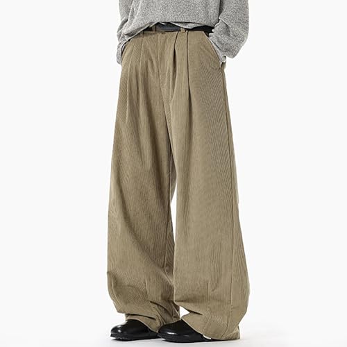 Men's Corduroy Wide Leg Pants with Belt Tailored Classic Fit Dress Trousers Stretchy Casual Relaxed Loose Comfy Pants2