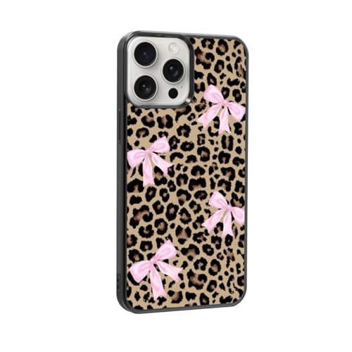 qizjio Preppy Cheetah Leopard Print Phone Case Shockproof Protective Coquette Bow Phone Cover for iPhone 15 Pro Max