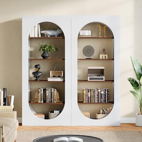 Image of Tribesigns 5-Tier White Bookshelf, 70.87-Inch Tall Arch Bookcase with Storage, Modern Arched Book Shelf Storage Organizer for Living Room, Home Office