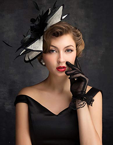 Oridoor Women Sinamay Fascinators Derby Church Tea Party Wedding Flower Feathers Headpiece With Headband Clips, Black, One Size #TOP1