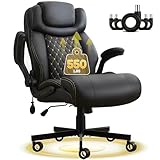 550LBS Big and Tall Office Chair, Comfy Heavy Duty Executive Chair with Adjustable Lumbar Support Double Spaces Casters, PU Leather Extra Wide Seat Ergonomic Computer Desk Chair for Back Pain, Black